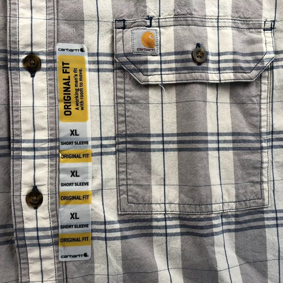 NWT Carhartt Mens Work Shirt XL Plaid Short Sleeve Button-Up Outdoors Gray - Picture 6 of 16